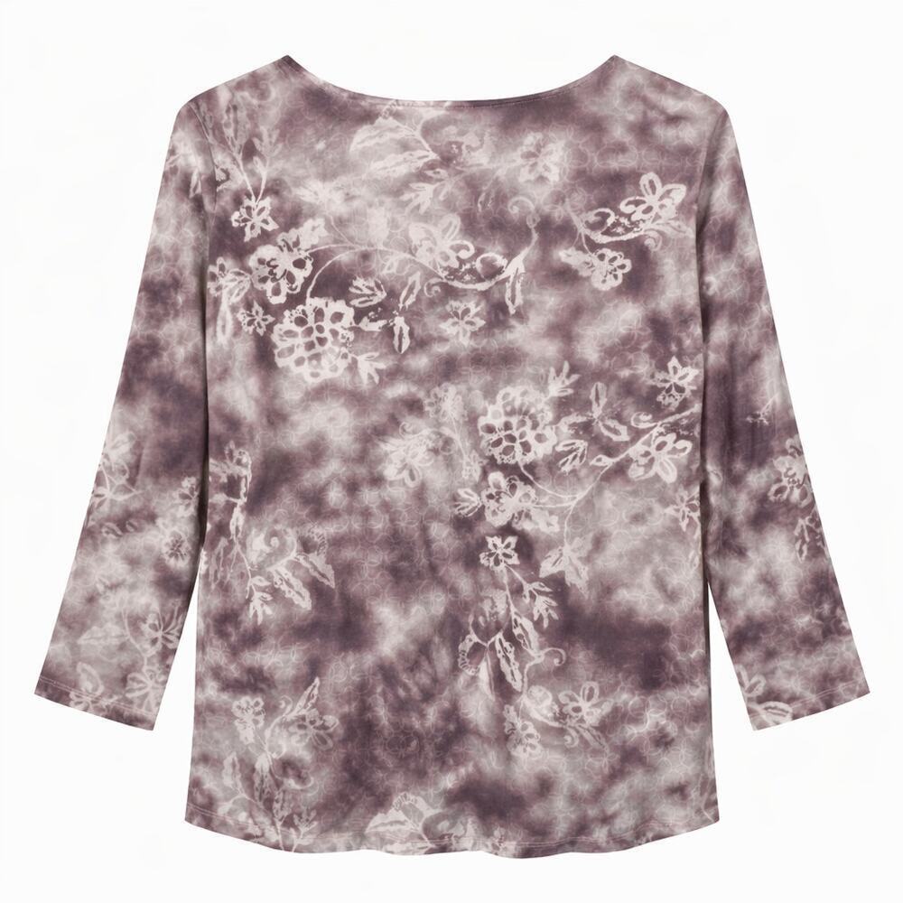 J Jill Pure Jill Top Womens Medium Gray White Long Sleeve Cotton Modal Blend